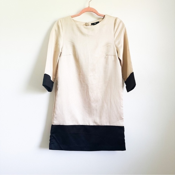 H&M Champagne and black Silky Mod Mini Dress sz 4 - Picture 2 of 6
